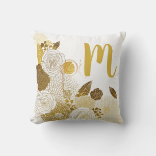 Moderne Gold Floral und Monogram Kissen