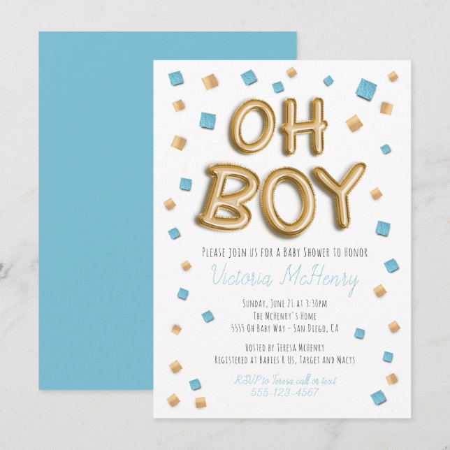 Moderne Gold Foil Balloon Baby Shower Einladungen (Vorne/Hinten)