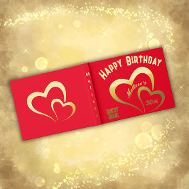 Moderne Gold Foil Geburtstag auf Red Rect. Monogra Gästebuch