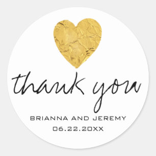 Moderne Gold Foil Heart Wedding Danke Stickers