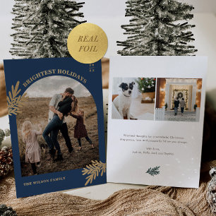 Moderne Gold Foil Pine Weihnachtskarte Foto Folieneinladung