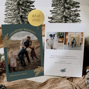 Moderne Gold Foil Pine Weihnachtskarte Foto Folieneinladung