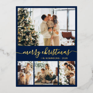 Moderne Gold Foil Script Collage Holiday Postcard Folien Feiertagspostkarte