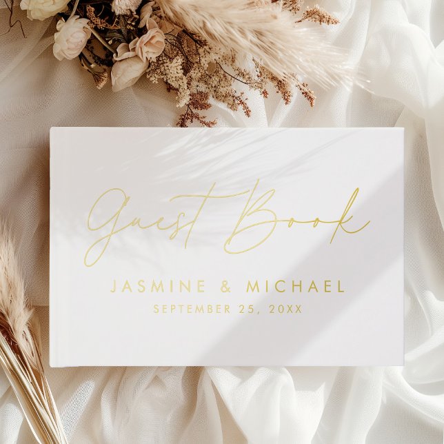 Moderne Gold Foil Script Foto Hochzeit Gästebuch (Von Creator hochgeladen)