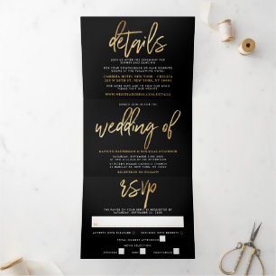 Moderne Gold Foil Script Wedding Suite Dreifach Gefaltete Einladung