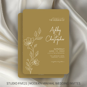 Moderne Gold Foliage Kontur All-in-One Hochzeit Einladung