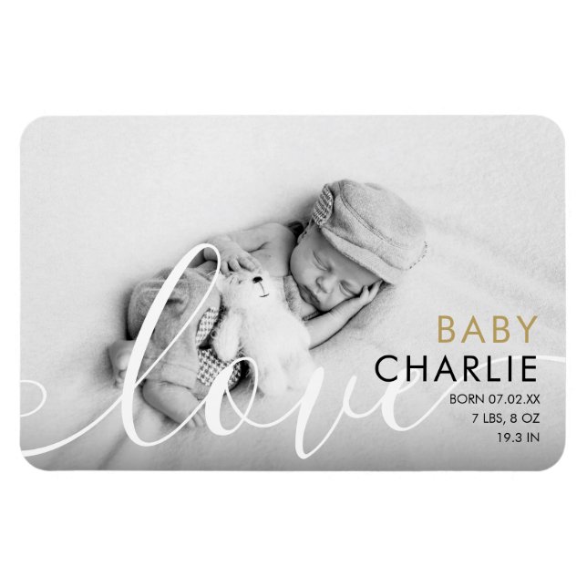 Moderne Gold Foto Baby Birth Ankündigung Magnet (Horizontal)