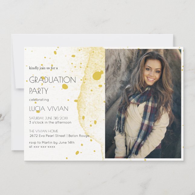 Moderne Gold Foto Graduation Party Einladung (Vorderseite)