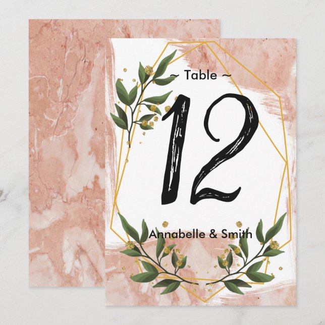 Moderne Gold Frame Elfenbeingrün-florale Tischnumm Einladung (Vorne/Hinten)