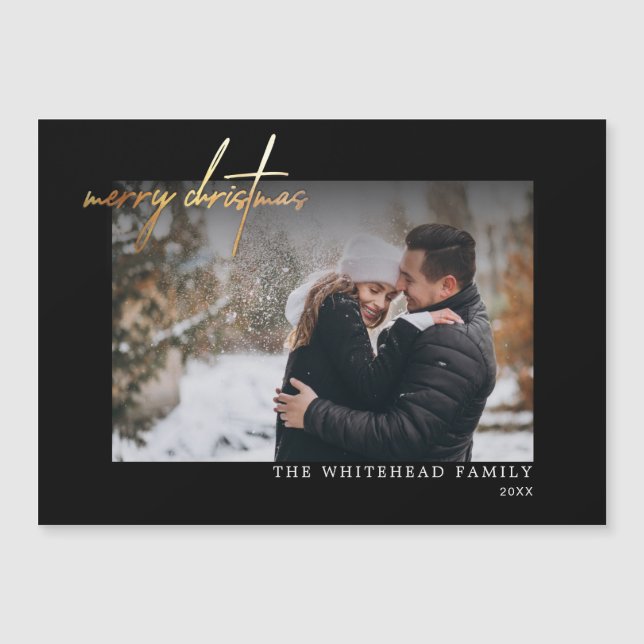 Moderne Gold Frohe Weihnachts Black Magnetic Card Magnetkarte (Vorderseite)