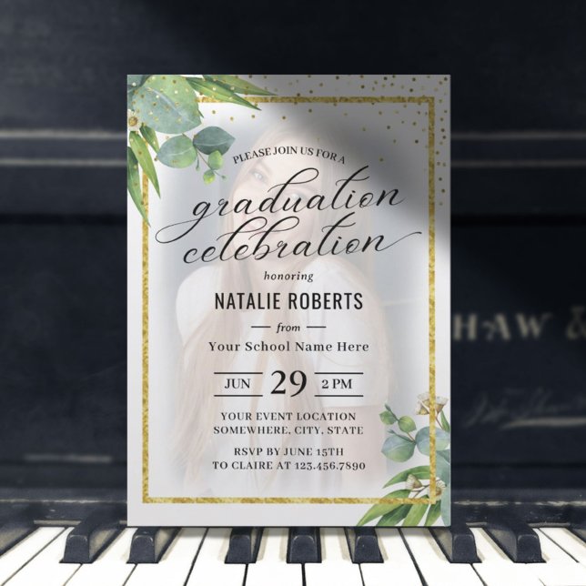 Moderne Gold Gerahmt Foliage Foto Graduation Party Einladung (Von Creator hochgeladen)