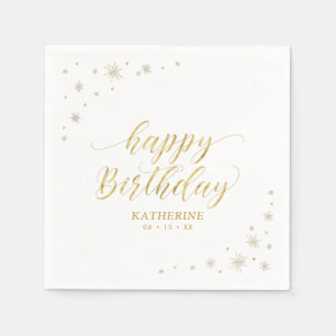 Moderne Gold-Glanz-Happy-Birthday-Papierparty Serviette