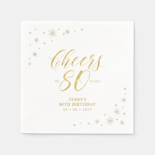 Moderne Gold Glanz & Prost zum 80. Geburtstag Serviette