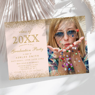 Moderne Gold Glitter Blush Pink Foto-Abschlussfeie Einladung