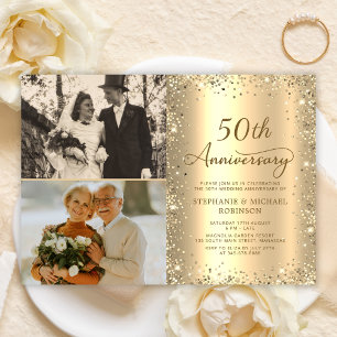 Moderne Gold-Glitter-Foto 50. Hochzeitstag Einladung