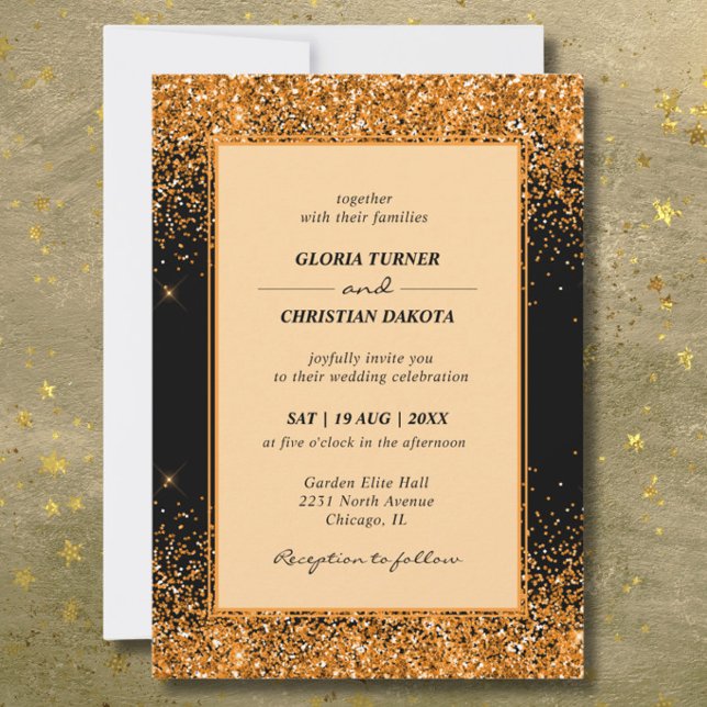 Moderne Gold-Glitter-Hochzeitseinladung Einladung (Von Creator hochgeladen)