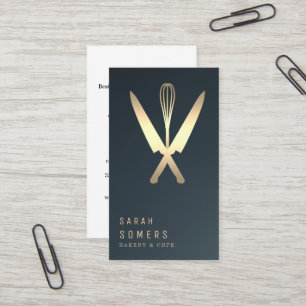 Moderne Gold Glitter Messer & Schneebesen Bäckerei Visitenkarte
