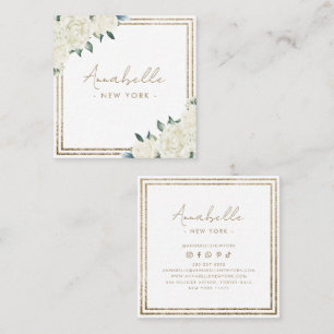 Moderne Gold Glitter & Weiße Floral Rahmen Minimal Quadratische Visitenkarte