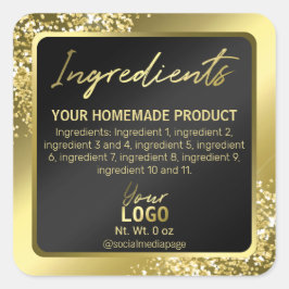 Moderne Gold Glitzer Black Ingredients Labels Quadratischer Aufkleber