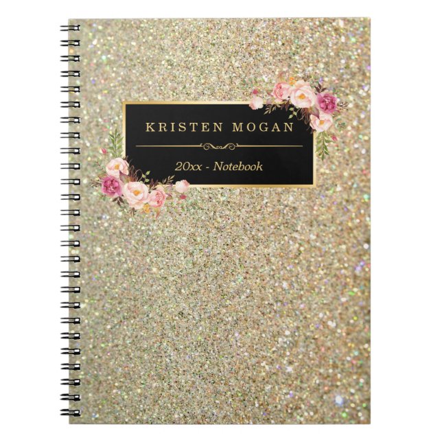 Moderne Gold Glitzer Glitzern Girl Floral Notizblock (Vorderseite)