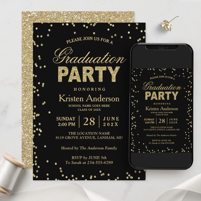 Moderne Gold Glitzer Glitzern Graduation Party Einladung (Von Creator hochgeladen)