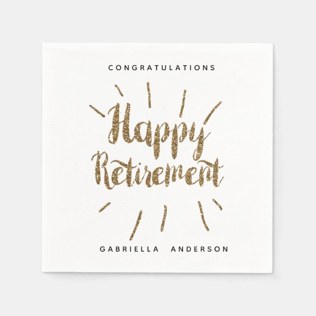 Moderne Gold Glitzer Happy Retirement Serviette (Vorderseite)