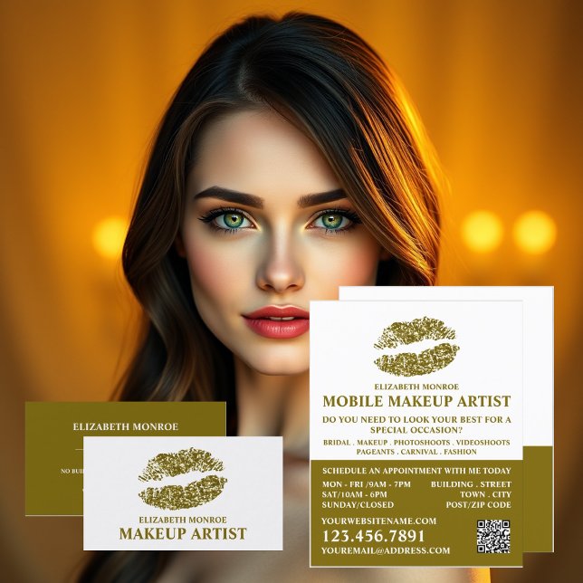 Moderne Gold Glitzer Lips, Makeup Artist Advert Flyer (Von Creator hochgeladen)