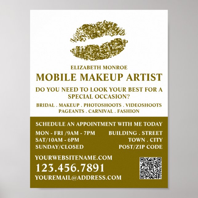 Moderne Gold Glitzer Lips, Makeup Artist Advert Poster (Vorne)