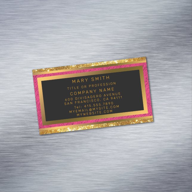 Moderne Gold Glitzer Pink Linde Magnetische Visitenkarte (Beispiel)