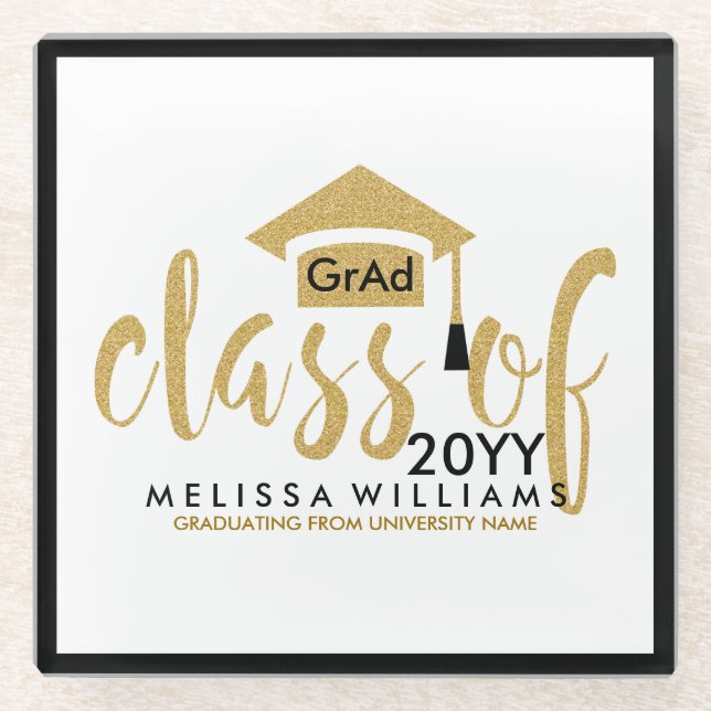 Moderne Gold-Glitzer-Textklasse 2016 Glasuntersetzer (Vorderseite)