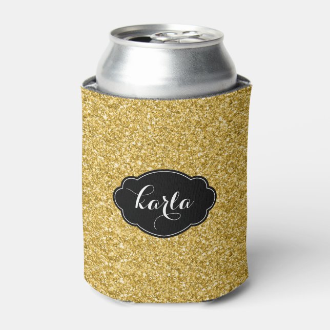 Moderne Gold Glitzer Textur Schwarze Akzente Dosenkühler (Kanne Vorderseite)