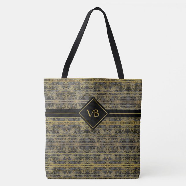 Moderne Gold-Glitzern Mit Monogramm Tasche (Vorderseite)