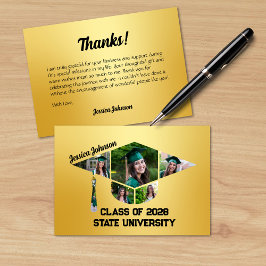 Moderne Gold Graduation Cap Form Foto Collage Dankeskarte