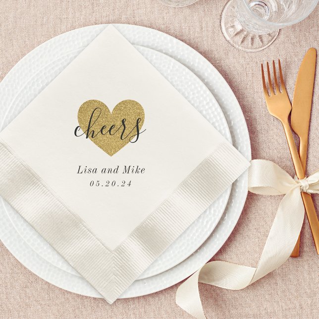 Moderne Gold Heart Cheers Wedding Party Serviette (Von Creator hochgeladen)