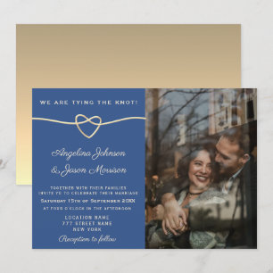 Moderne Gold-Herz-Blau-Foto-Hochzeit Einladung