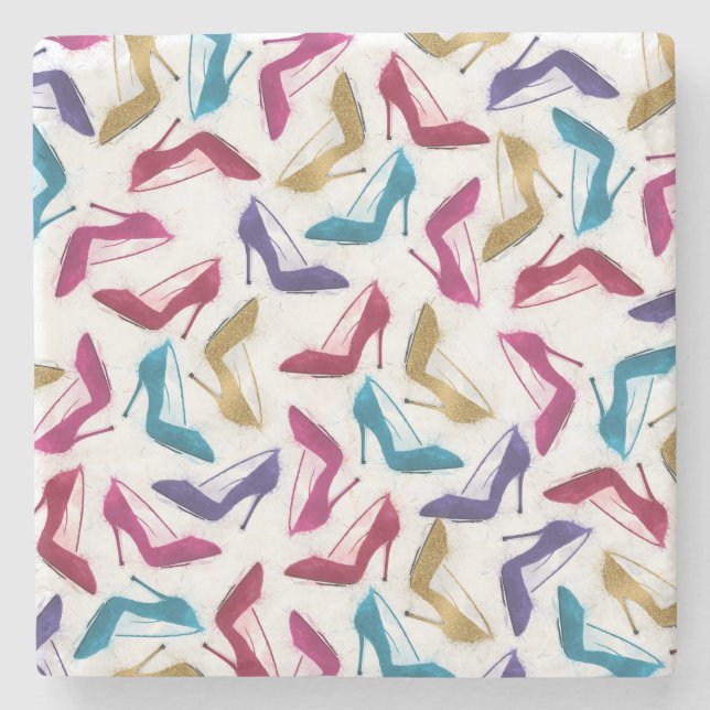 Moderne Gold High Heels Wasserfarbe Steinuntersetzer (Vorderseite)