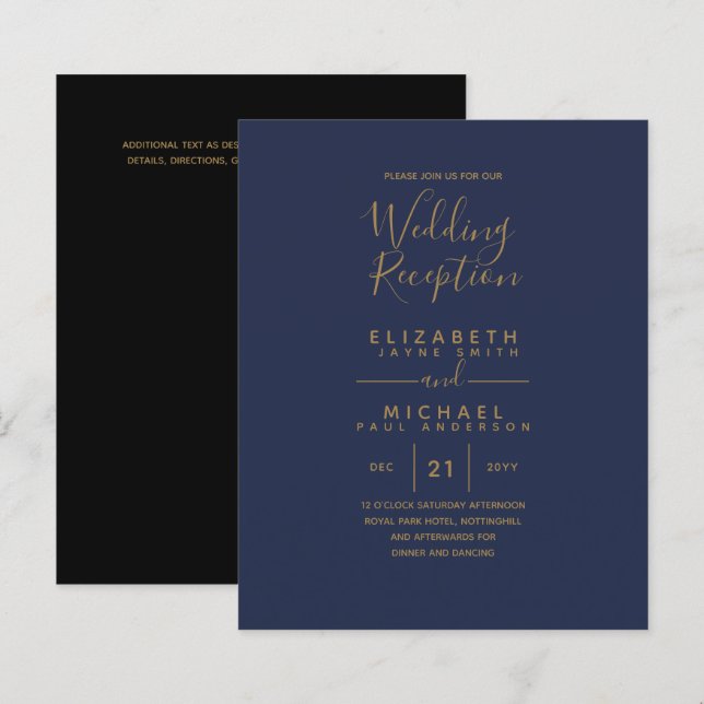 Moderne Gold Hochzeitsempfehlung für Navy (Vorne/Hinten)