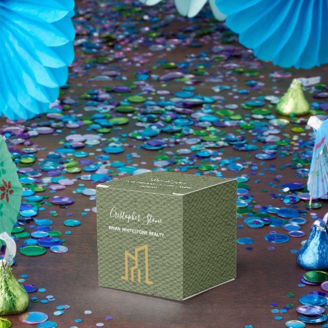 Moderne Gold House Immobilien Olive Green Makler Geschenkschachtel (Party)