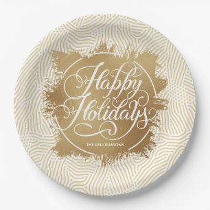 Moderne Gold Imitate Foil Happy Holidays Ivory Pappteller