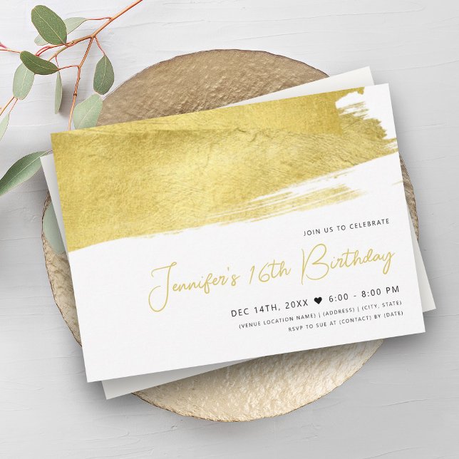 Moderne Gold Imitate Foil Paint Sweet 16 Einladung (Modern Gold Faux Foil Paint Sweet 16 Invitation)