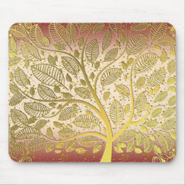 Moderne Gold Imitate Leaf Tree of Life Glitzer Pea Mousepad