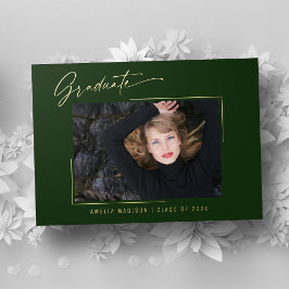 Moderne Gold Ink Script Emerald Foto Grad Card Folieneinladung