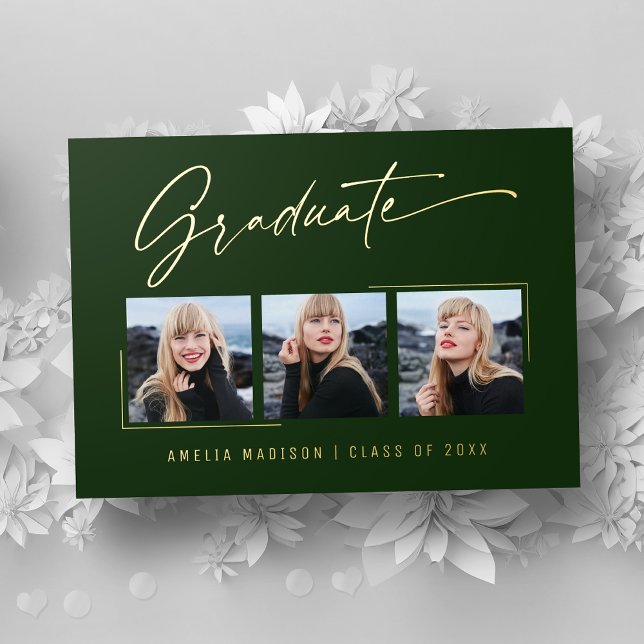 Moderne Gold Ink Script Smarald Grad Foto Card Folieneinladung (Von Creator hochgeladen)