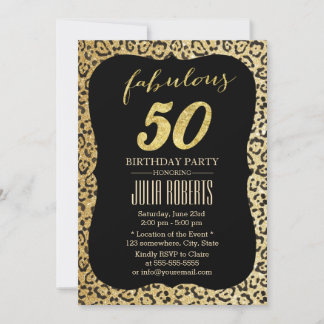 Moderne Gold Leopard Print Fabulous 50 Geburtstag Einladung