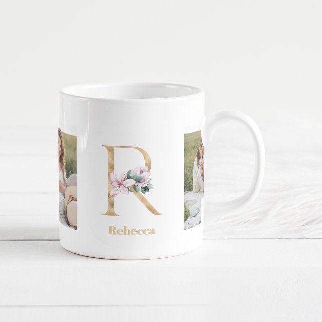Moderne Gold Letter R-Blume | Monogramm für zwei F Kaffeetasse (Von Creator hochgeladen)