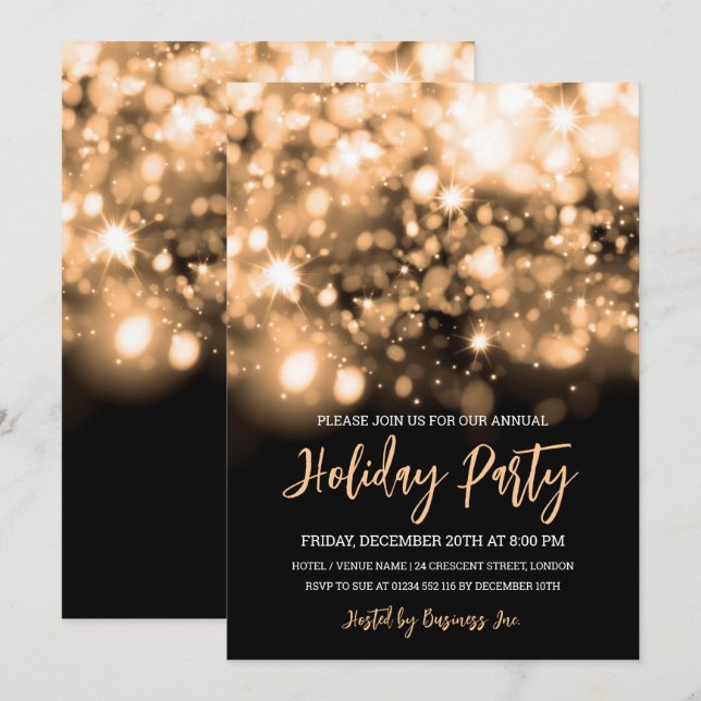 Moderne Gold Lights Corporate Holiday Party Einladung (Vorne/Hinten)