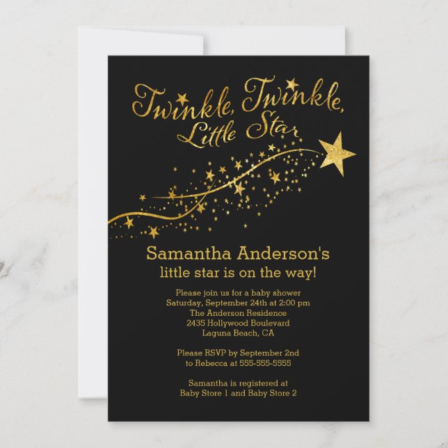 Moderne Gold Little Star Baby Dusche Einladung (Vorderseite)