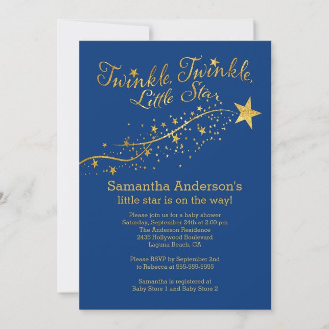 Moderne Gold Little Star Baby Dusche Einladung (Vorderseite)