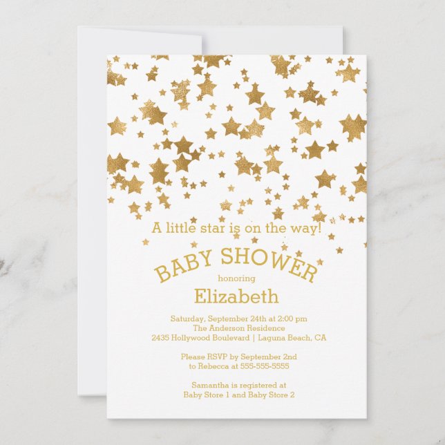 Moderne Gold Little Star Baby Dusche Einladung (Vorderseite)