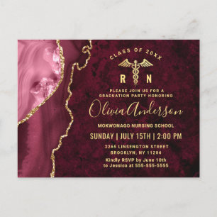 Moderne Gold Maroon RN Graduation Party Einladung Postkarte